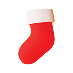 3d Christmas holiday sock icon. Realistic illustration of a red Christmas sock isolated on a white background. Vector 10 EPS.