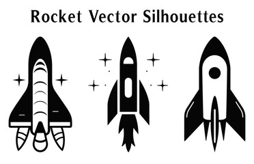 Rocket Silhouette Clipart Bundle, Set of Rocket icons vector, Launch spaceship and spacecraft Silhouettes
