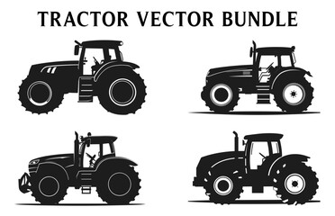 Tractor Silhouettes Clipart, Silhouette of tractor illustration Vector Bundle