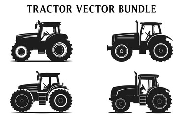 Tractor Silhouettes Clipart, Silhouette of tractor illustration Vector Bundle