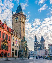 City Hall tower with Astronomical clock on Old town square, Prague, Czech Republic