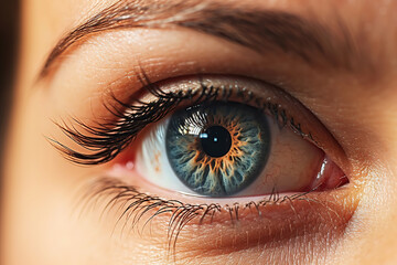 Close up detail beautiful female eye macro, fashion naturel makeup.