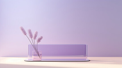 Simple acrylic podium calming lavender. - obrazy, fototapety, plakaty