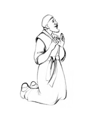 Pencil drawing. Old praying man