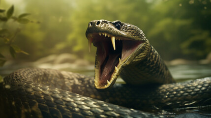 A live snake sticks out its tongue.