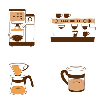 Coffee Making Equipment With Modern Design. Vector Illustration Set. 
