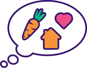 Cute dream bubble of homeless rabbit. Homeless Eared Hare waits for owner help. Pets and animals care. Vector cartoon illustration in thick stroke isolated on white background