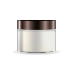 A white cream jar with a brown lid, isolated on a white background, is ideal for package packaging. Vector illustration