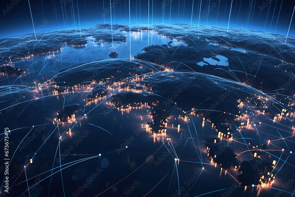 Poster connection lines around the earth's surface, future technology backdrop with circles and lines. inte