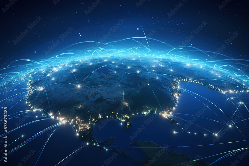 Poster connection lines around the earth's surface, future technology backdrop with circles and lines. inte