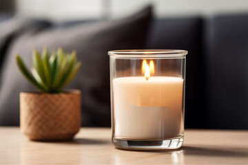 Obraz na płótnie Canvas Clear glass candle jar mockup, burning container candle