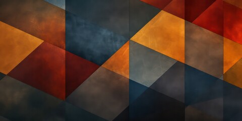 Retro palette of colors with a black, dark blue, gray, copper, red, brown, burnt orange, gold, and yellow abstract background. This design showcases a seamless color gradient with geometric shapes.