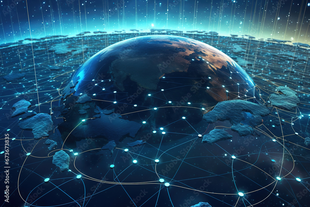 Poster connection lines around the earth's surface, future technology backdrop with circles and lines. inte