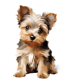 Lovely Yorkshire Terrier Puppy on Transparent Background - Pretty Brown and White Pet Dog with Adorable