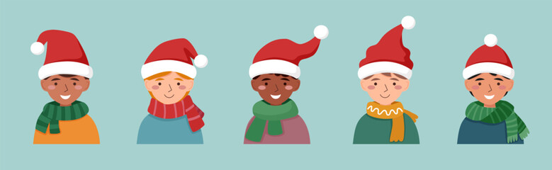 Boys in Santas hat. Christmas concept.
