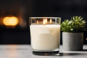 Clear glass candle jar mockup, burning container candle