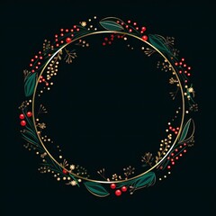Empty Christmas circle design element flat style on black background Generative AI
