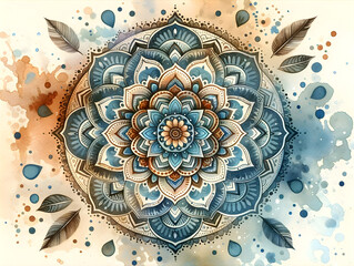 Vibrant Mandala Artwork with Watercolor Splashes - Concept of Meditation, Harmony, and Artistic Creativity