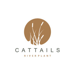 Creek and Cattail River Logo, Simple Minimalist Grass Design for Business Brand