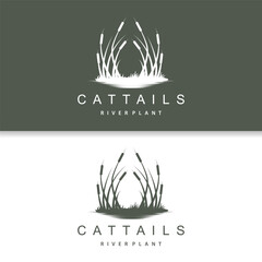 Creek and Cattail River Logo, Simple Minimalist Grass Design for Business Brand