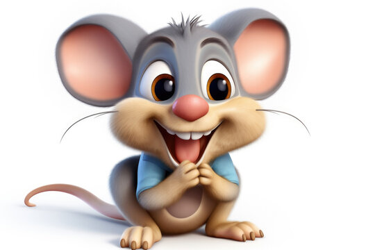 Happy cartoon mouse isolated on white background