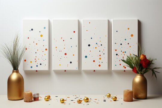 An abstract and versatile background image for creative content, presenting four canvases for customization against a clean white background. Photorealistic illustration