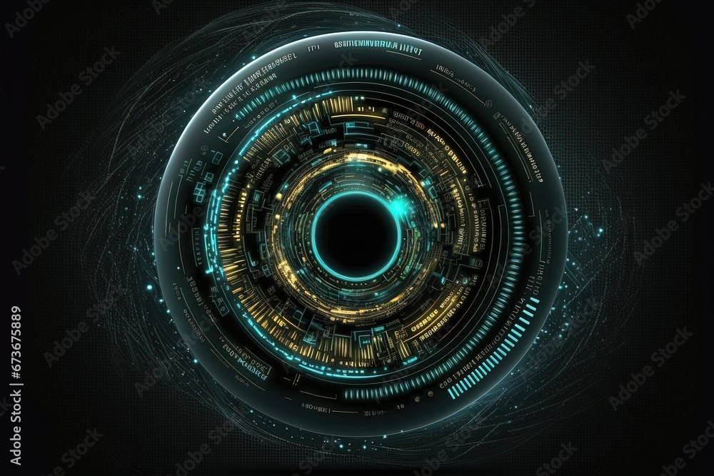 Poster round hud element in space. had elements on a black background. ai generated