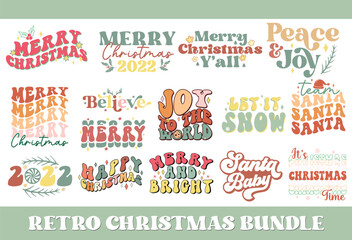 Retro Christmas bundle, groovy design, retro font design, retro color, Christmas bundle