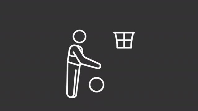 2D white simple thin line animation of basketball, HD video with transparent background, seamless loop 4K video representing paralympic games.