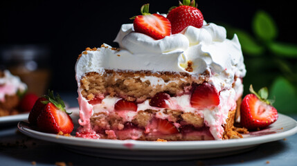 A slice of strawberry and rhubarb cake
