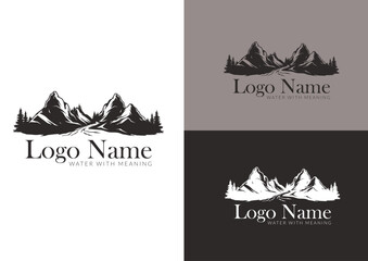 Vector mountains and river logo design concept