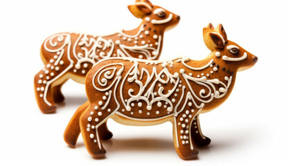 Christmas Reindeer Gingerbread cookies in a decorative arts style