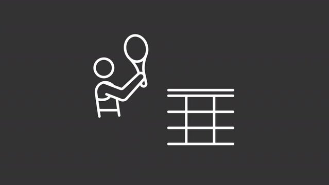2D white simple thin line animation of tennis, HD video with transparent background, seamless loop 4K video representing paralympic games.