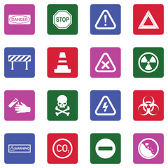 Caution Icons. White Flat Design In Square. Vector Illustration.