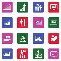 Growth Icons. White Flat Design In Square. Vector Illustration.