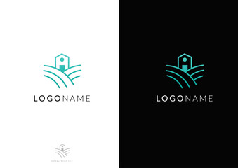 Vector field with barn minimal logo design concept