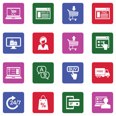 Web Shop Icons. White Flat Design In Square. Vector Illustration.