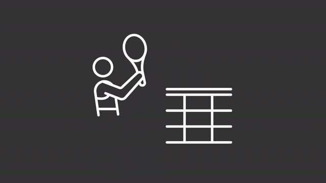 2D white simple thin line animation of badminton, HD video with transparent background, seamless loop 4K video representing paralympic games.