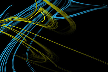 Spilled oil paint shimmers on a black background. Abstract geometric illustration of doodle waves with a felt-tip pen with a gradient on a dark background. Creative cover, wallpaper, flyer design.