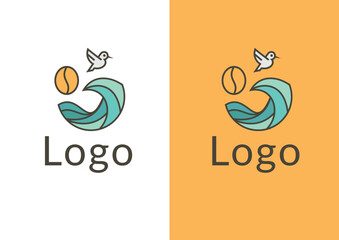 Vector wave with bird and coffee logo design concept