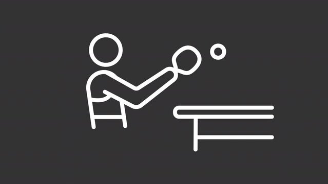 2D white simple thin line animation of table tennis, HD video with transparent background, seamless loop 4K video representing paralympic games.