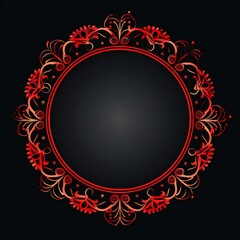 Empty red Christmas circle design element flat style on black background Generative AI 