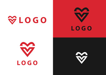 Vector v heart shape logo design