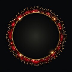 Empty red Christmas circle design element flat style on black background Generative AI 