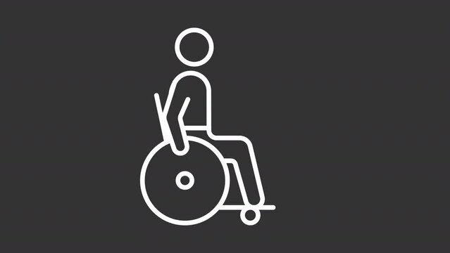 2D white simple thin line animation of athlete on wheelchair, HD video with transparent background, seamless loop 4K video representing paralympic games.