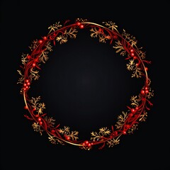 Empty red Christmas circle design element flat style on black background Generative AI 