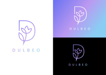Vector outline flower in the letter d logo design concept - obrazy, fototapety, plakaty