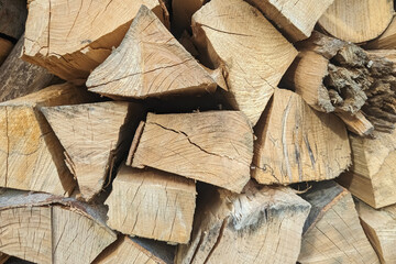 Background, texture of logs, firewood close-up.