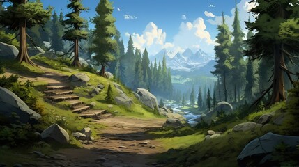 Landscape in the summer. AI generated art illustration.