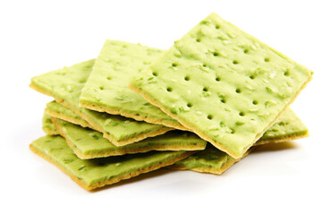 Delicious wasabi crackers isolated on white background